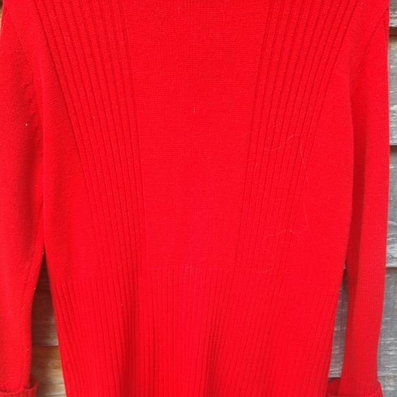 Vintage 1970's Cardigan Red Sweater Broad Collar Pockets LS Acrylic Size 42 - - Picture 7 of 10